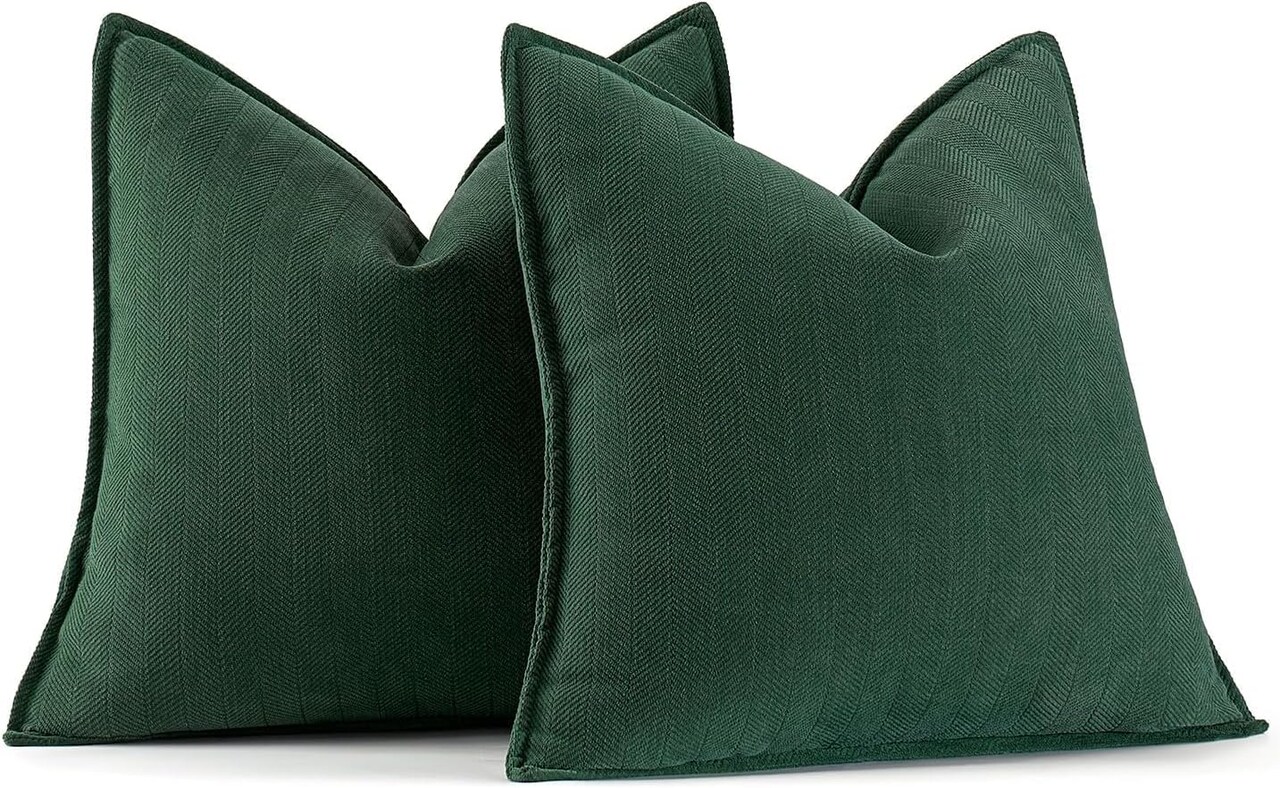 Pack of 2 Christmas Green Decorative Pillow Covers 20x20 Inch Soft Chenille Couch Throw Pillows Farmhouse Cushion Covers with Elegant Design for Sofa Bedroom Living Room Home Decor
